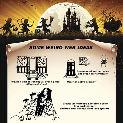 ZPISF Halloween Spider Web Decor – 420g Super Stretchy Hand-Knotted Webbing with 150 Spiders for Front Porch and Entryway Style